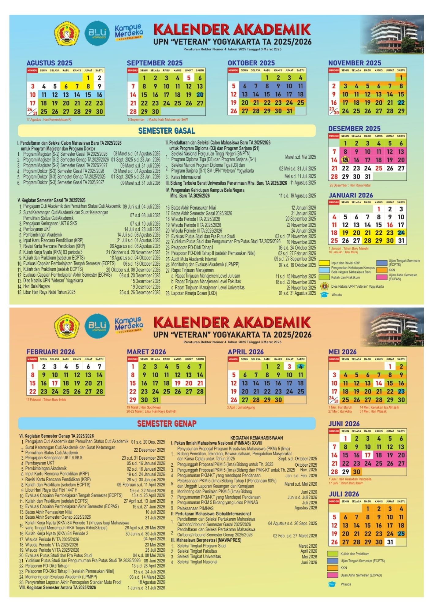 Jadwal Akademik UPN Veteran Yogyakarta TA 2025/2026